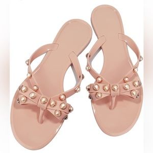 Jelly pearl studded flip flops 39